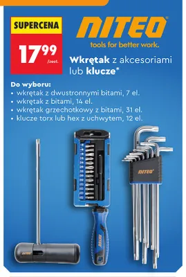 Wkrętak z bitami NITEO 14 el. promocja w Biedronka