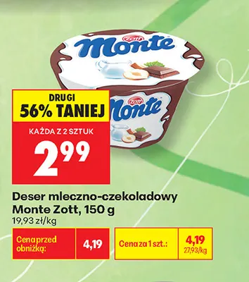 Deser mleczno-czekoladowy Monte Zott promocja w Biedronka