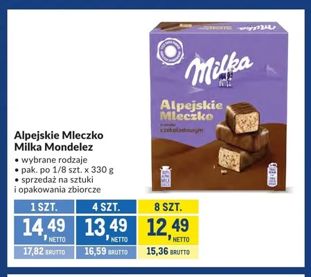 Alpejskie Mleczko o smaku czekoladowym Milka promocja w Makro
