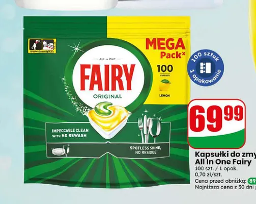 Kapsułki do zmywarki All In One Fairy promocja w Dino