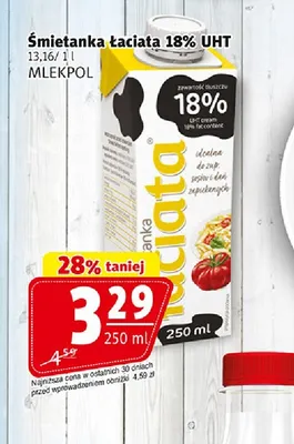 Śmietanka Łaciata UHT 18% promocja w Prim Market