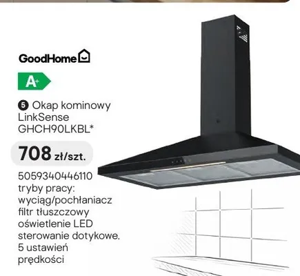 Okap kominowy GoodHome LinkSense GHCH90LKBL promocja w Castorama