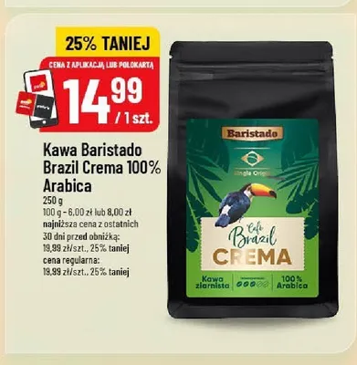 Kawa ziarnista Baristado Brazil Crema 100% Arabica promocja w POLOmarket