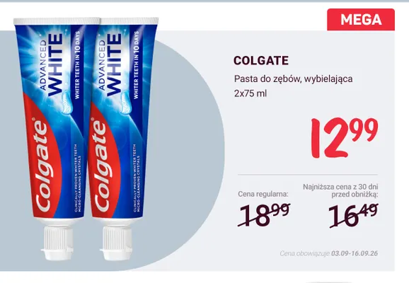 Pasta do zębów wybielająca 2-pak Colgate promocja w Rossmann