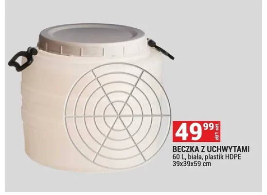 Beczka z uchwytami 60 l promocja w Merkury Market