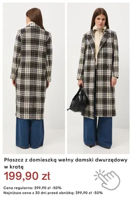 Płaszcz z domieszką wełny damski dwurzędowy w kratę promocja w Medicine