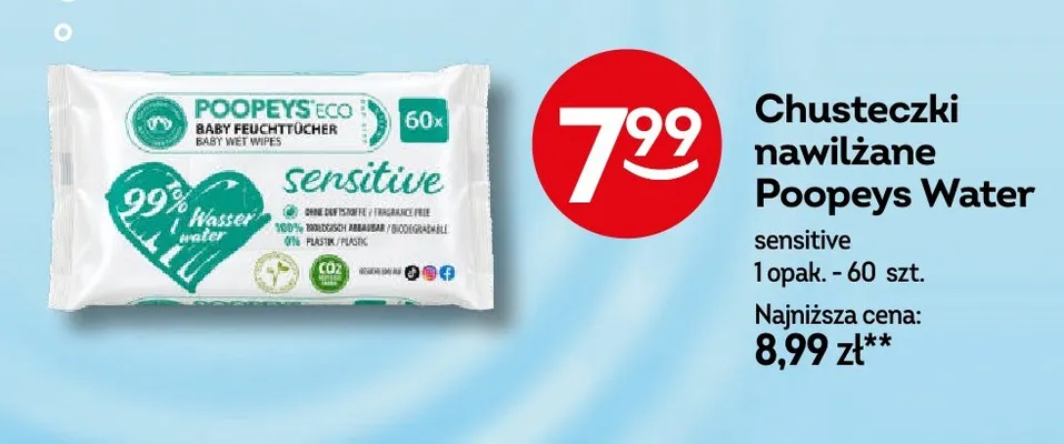Chusteczki nawilżane Poopeys Water sensitive promocja w Żabka