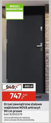 Drzwi zewnętrzne stalowe wejściowe antracyt 90 cm prawe promocja w Leroy Merlin