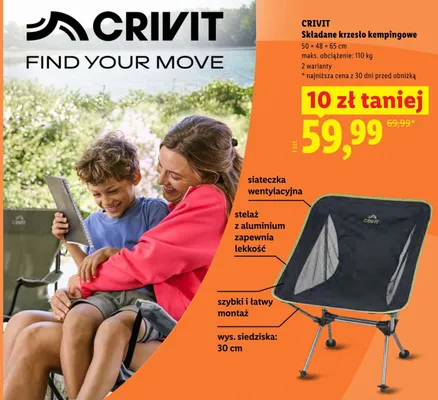 Składane krzesło kempingowe CRIVIT 50x48x65cm promocja w Lidl