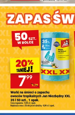 Worki na śmieci o zapachu owoców tropikalnych Jan Niezbędny XXL 35 l promocja w Twój Market