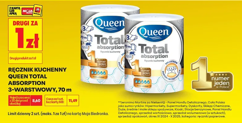 Ręcznik kuchenny Total Absorption 3-warstwowy DRUGI ZA 1 ZŁ promocja w Biedronka