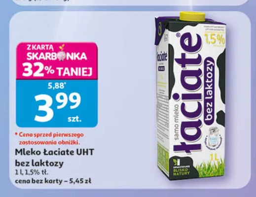 Mleko Łaciate UHT bez laktozy 1,5% promocja w Auchan