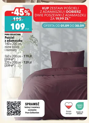 Pościel z adamaszku 160x200 cm Pure Collection promocja w Biedronka