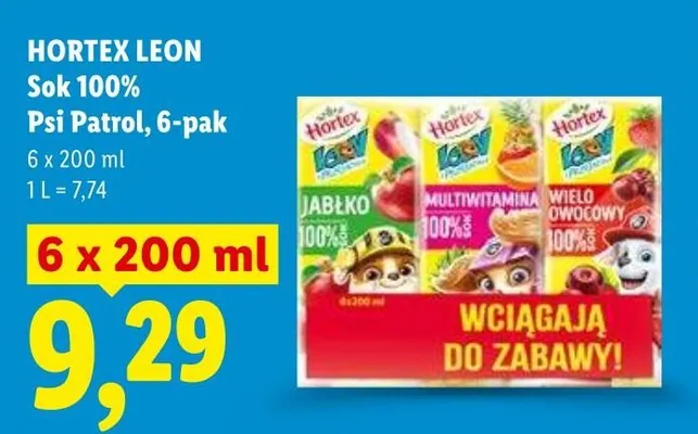 Sok 100% HORTEX LEON Psi Patrol 6-pak 200ml promocja w Lidl