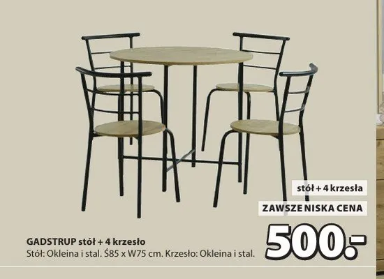 Stół GADSTRUP + 4 krzesła promocja w Jysk