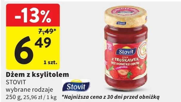 Dżem z ksylitolem Stovit wybrane rodzaje promocja w Intermarche