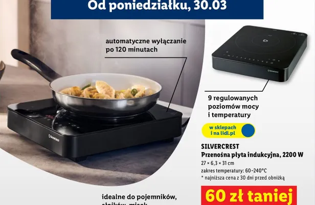 Płyta indukcyjna przenośna, 2200W promocja w Lidl