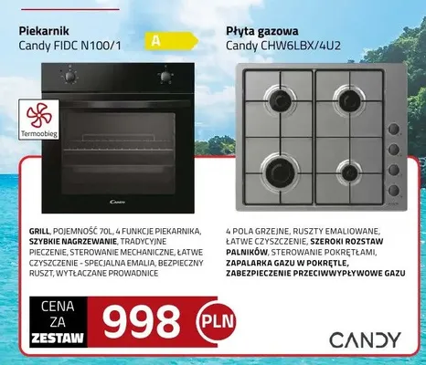 Zestaw Piekarnik Candy FIDC N100/1 + Płyta gazowa Candy CHW6LBX/4U2 promocja w kakto.pl
