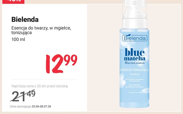 Esencja do twarzy w mgiełce tonizująca Bielenda Blue Matcha promocja w Rossmann