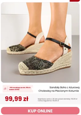 Sandały Boho z Ażurową Cholewką na Plecionym Koturnie Renee promocja w Renee