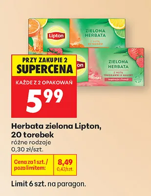 Herbata zielona Lipton promocja w Biedronka