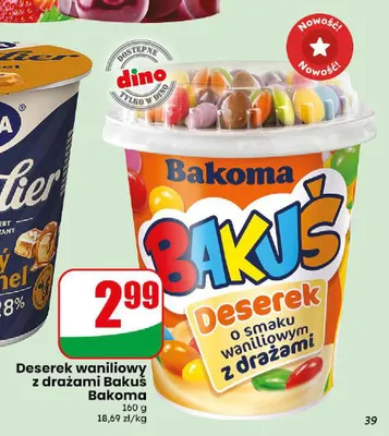 Deserek waniliowy z drażami Bakuś Bakoma promocja w Dino