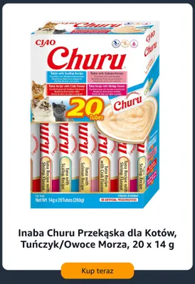 Przekąska dla kotów Inaba Churu Tuńczyk Owoce Morza 20-pak promocja w Amazon