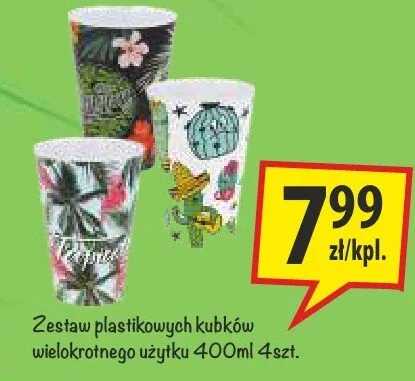 Zestaw plastikowych kubków wielokrotnego użytku 400ml promocja w Arhelan