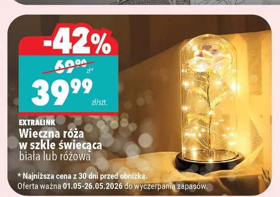Wieczna róża w szkle świecąca EXTRALINK biała promocja w Biedronka Home