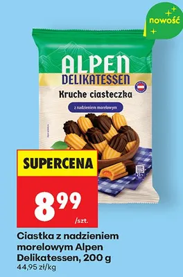Ciastka z nadzieniem morelowym Alpen Delikatessen kruche ciasteczka promocja w Biedronka