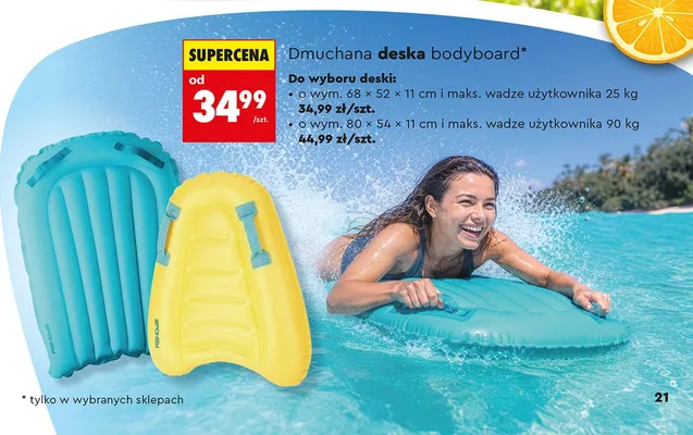 Dmuchana deska bodyboard Spokey 80x54x11cm maks. waga użytkownika 90kg promocja w Biedronka