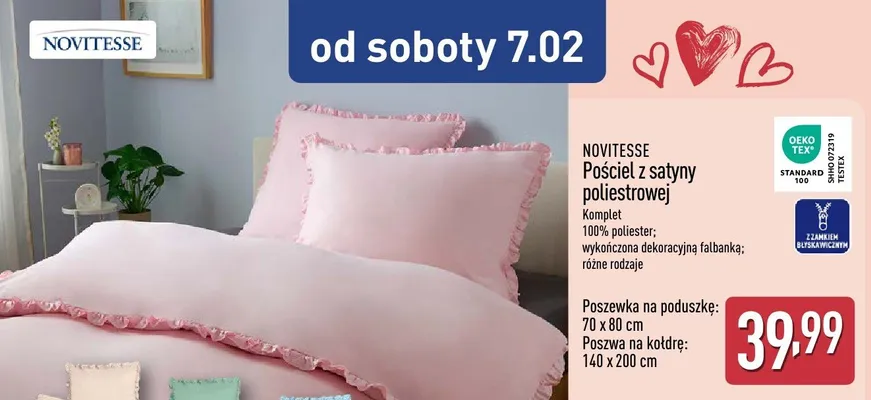 Pościel z satyny poliestrowej - 140 x 200 cm + 70x80 cm promocja w Aldi