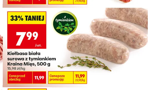 Kiełbasa biała surowa z tymiankiem Kraina Mięs promocja w Biedronka