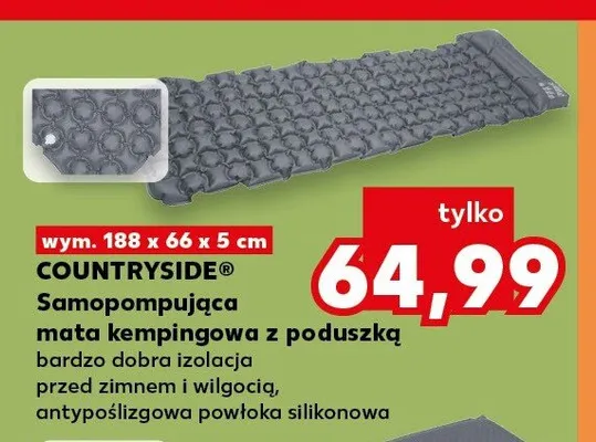 Samopompująca mata kempingowa z poduszką COUNTRYSIDE wym. 188x66x5cm promocja w Kaufland