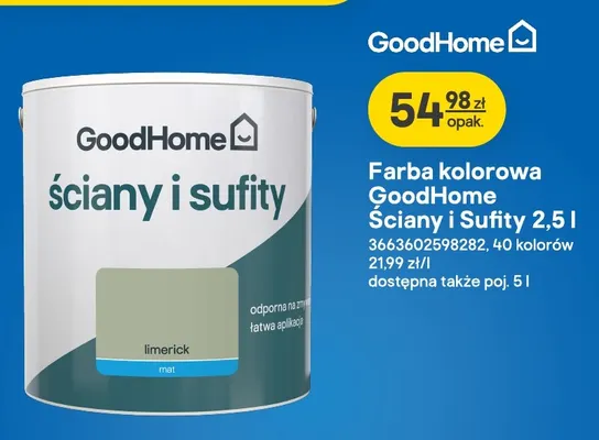 Farba kolorowa GoodHome Ściany i Sufity promocja w Castorama