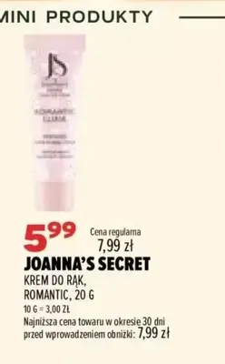 Krem do rąk Romantic Joanna's Secret promocja w Drogerie Natura