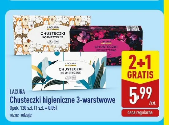 Chusteczki higieniczne 3-warstwowe Lacura promocja w Aldi
