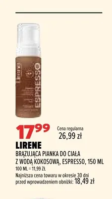 Brązująca pianka do ciała z wodą kokosową espresso Lirene promocja w Drogerie Natura