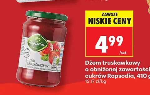 Dżem truskawkowy o obniżonej zawartości cukrów Rapsodia promocja w Biedronka