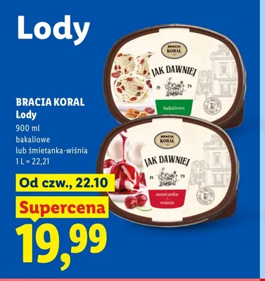 Lody śmietanka-wiśnia Bracia Koral promocja w Lidl