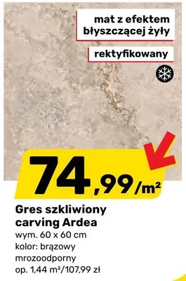 Gres szkliwiony carving Ardea 60x60cm brązowy mrozoodporny mat z efektem błyszczącej żyły rektyfikowany promocja w Bricomarche
