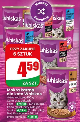 Mokra karma dla kota Whiskas z tuńczykiem w galaretce promocja w Dino