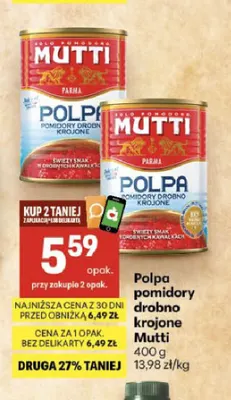 Polpa pomidory drobno krojone Mutti promocja w Delikatesy Centrum