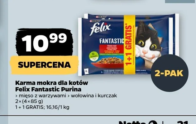 Karma mokra dla kotów Felix Fantastic Purina wołowina i kurczak promocja w Netto
