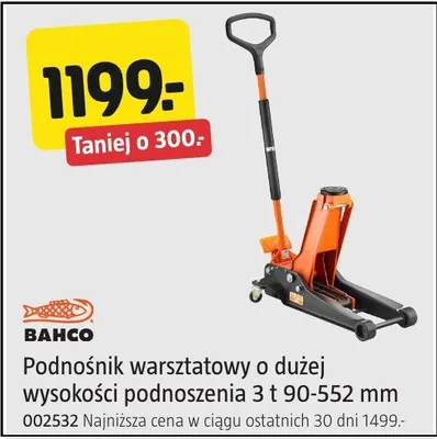 Podnośnik warsztatowy Bahco o dużej wysokości podnoszenia 3t 90-552mm 002532 promocja w Jula