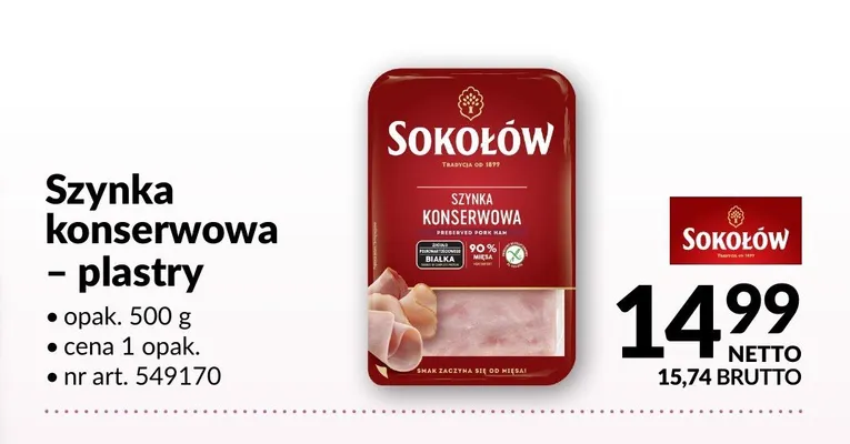 Szynka konserwowa plastry Sokołów promocja w Makro