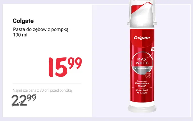 Pasta do zębów z pompką Colgate promocja w Rossmann
