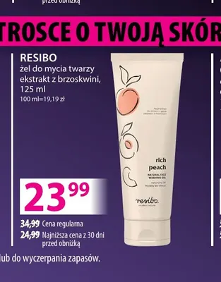 Żel do mycia twarzy ekstrakt z brzoskwini Resibo promocja w Hebe