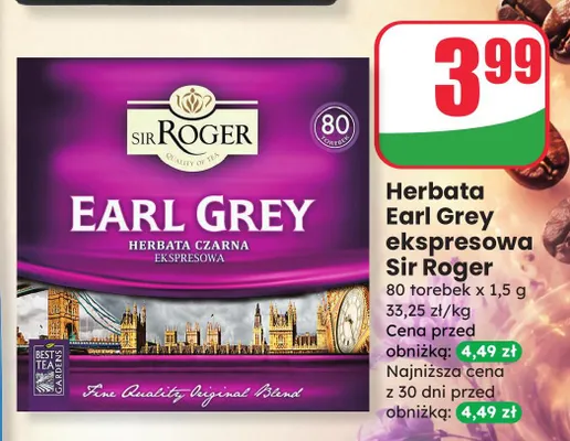 Herbata czarna ekspresowa Earl Grey Sir Roger promocja w Dino