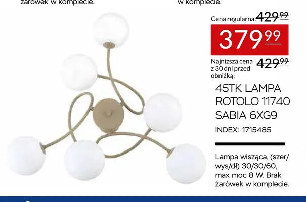 45TK Lampa Rotolo 11740 Sabia 6XG9 promocja w Abra Meble